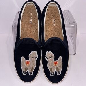 Soludos Navy Blue Velour/Velvet‎ Llama Slip On Loafers Shoes Women's Size 7